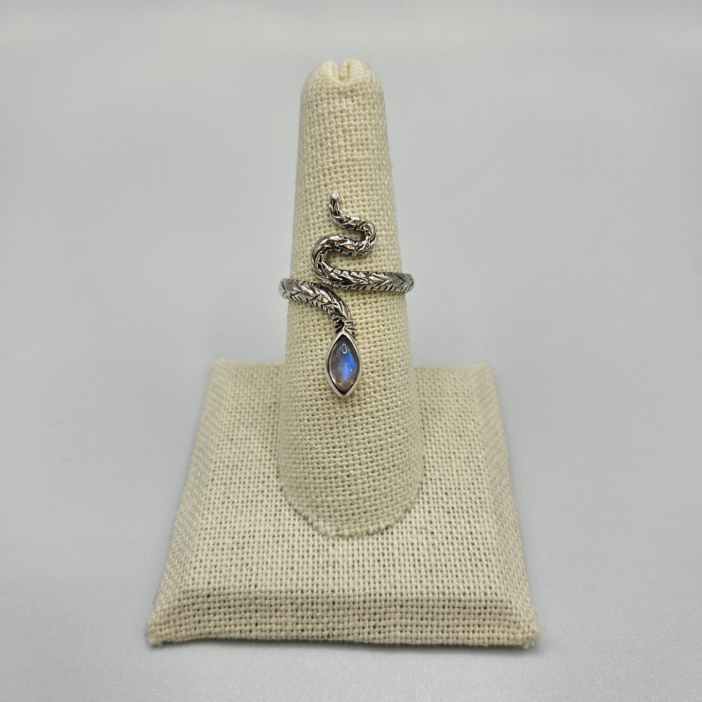 Sterling Silver Moonstone Snake Ring Size 7
