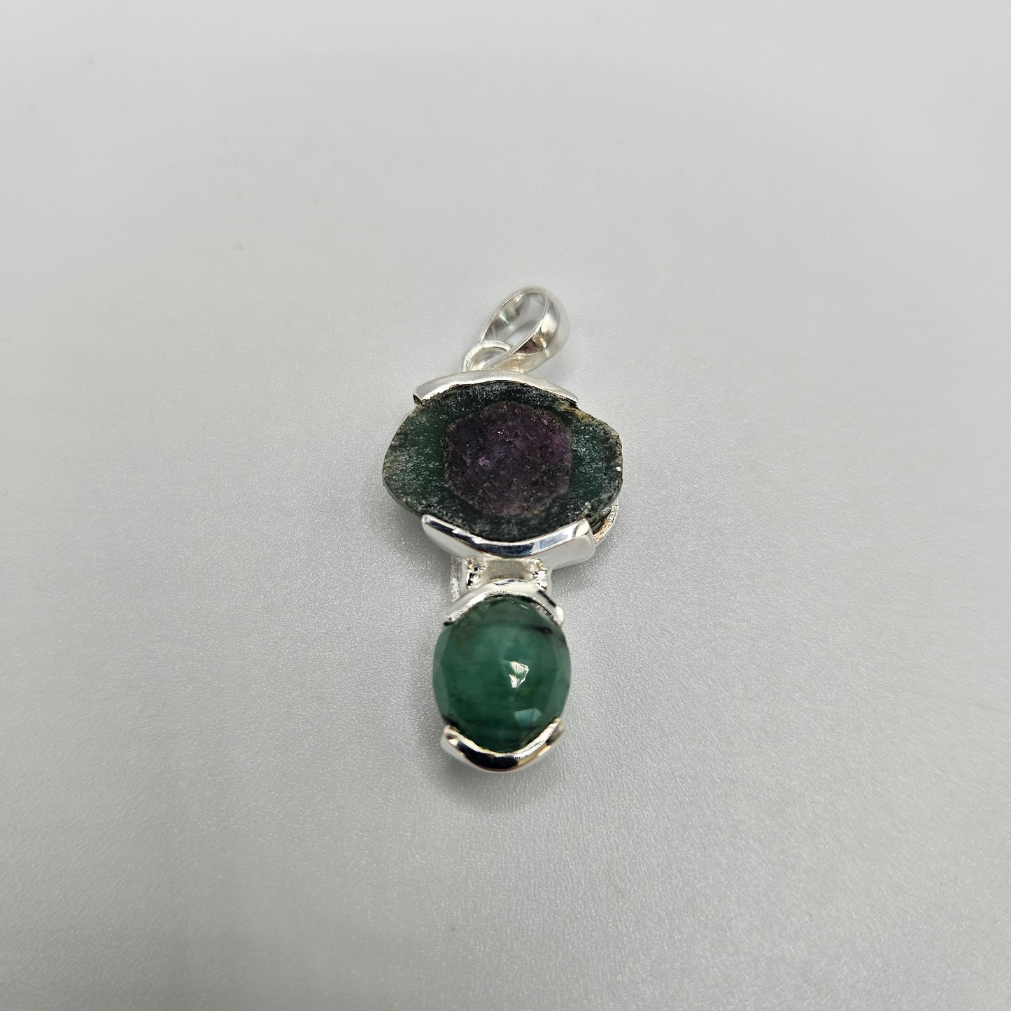Sterling Silver Faceted Emerald and Ruby Zoisite Pendant
