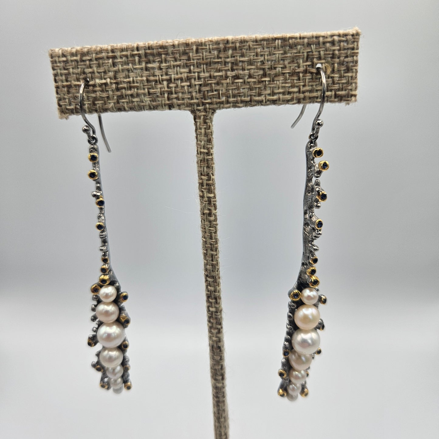 Sterling Silver Pearl and Sapphire Marine Earrings