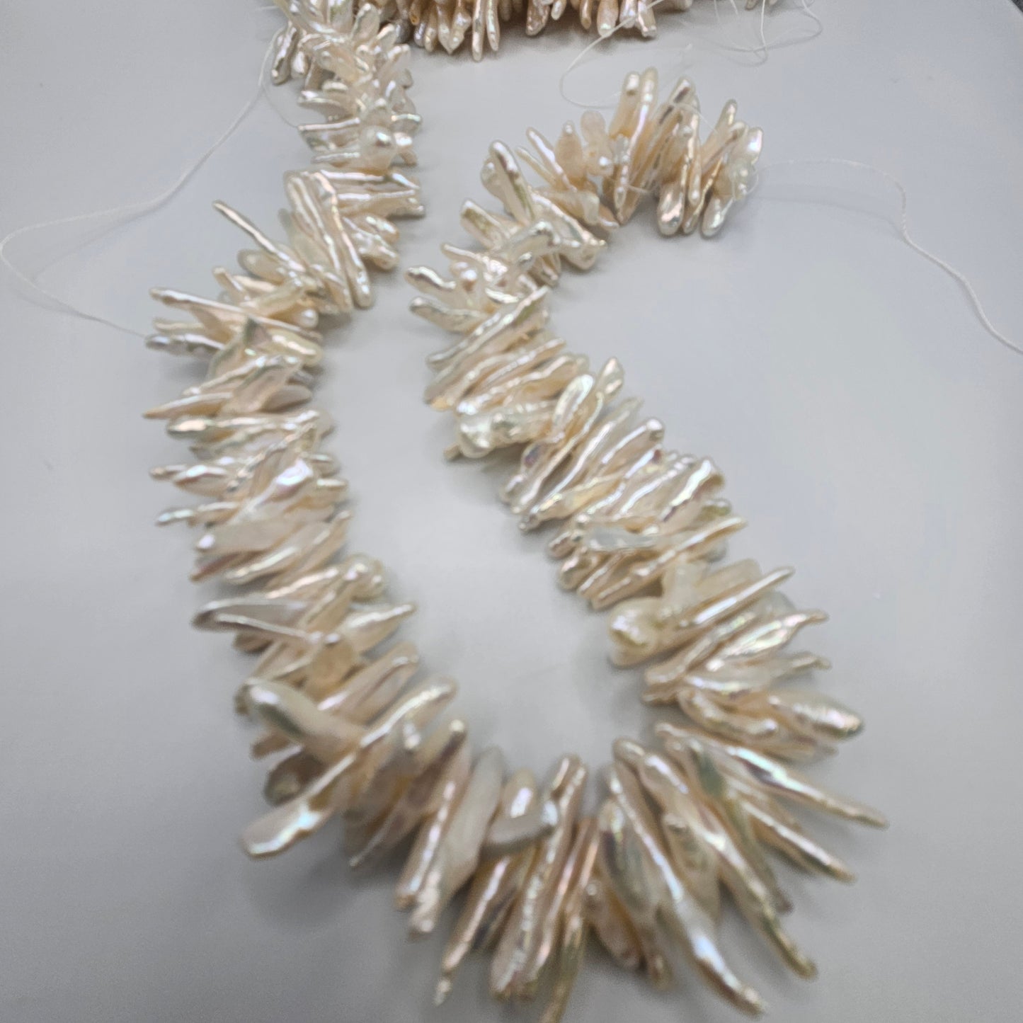 7x20mm White Biwa Stick Pearl Sticks Strand