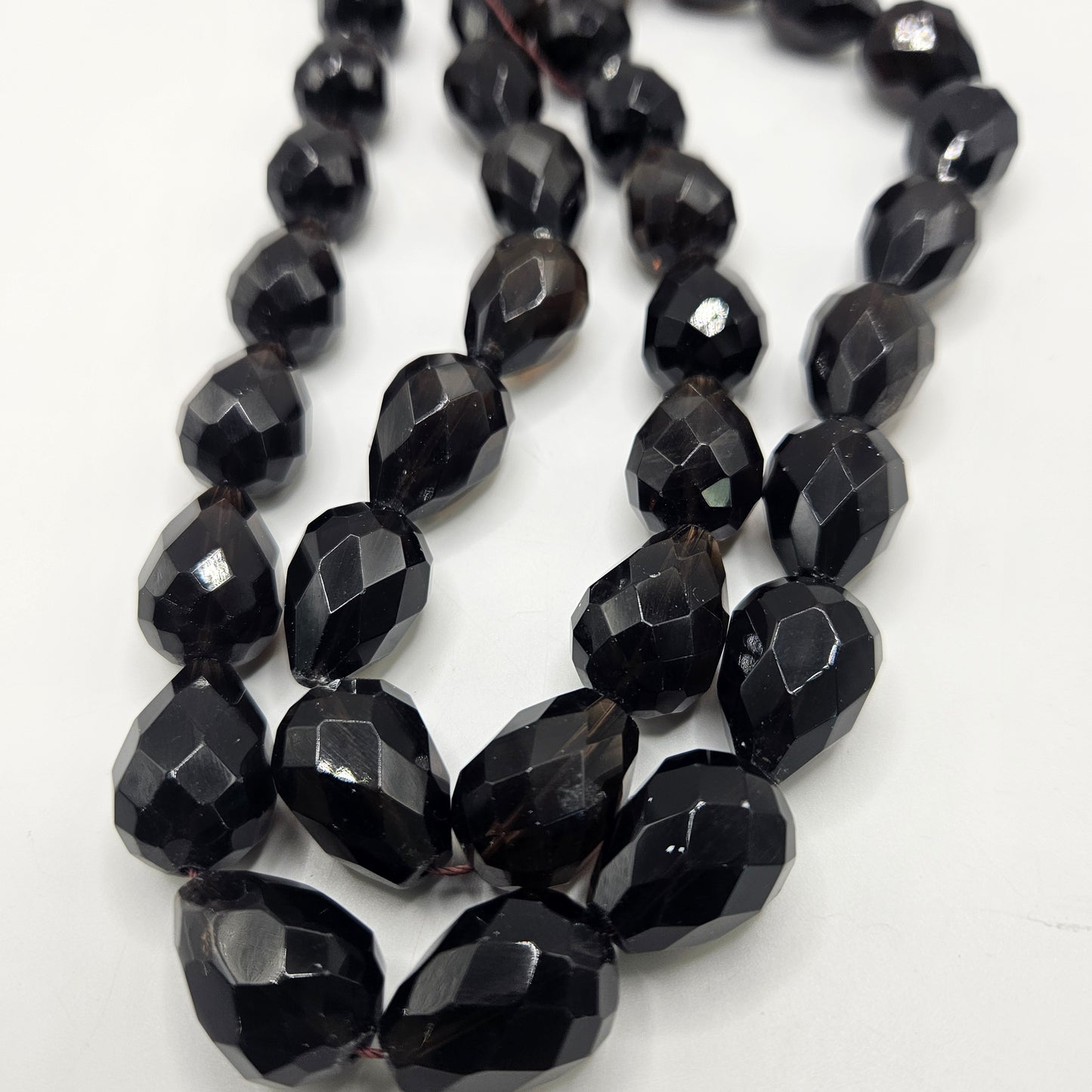 16mm Faceted Smokey Quartz Teardrop Bead Strand