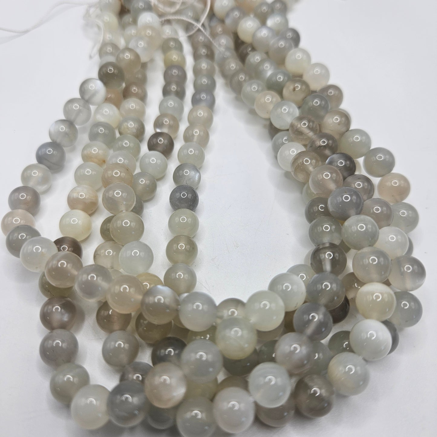 8mm Gray Moonstone Round Bead Strand