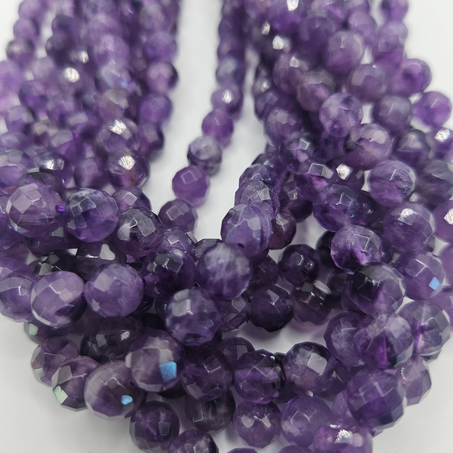 8mm Faceted Amethyst Round Bead Strand