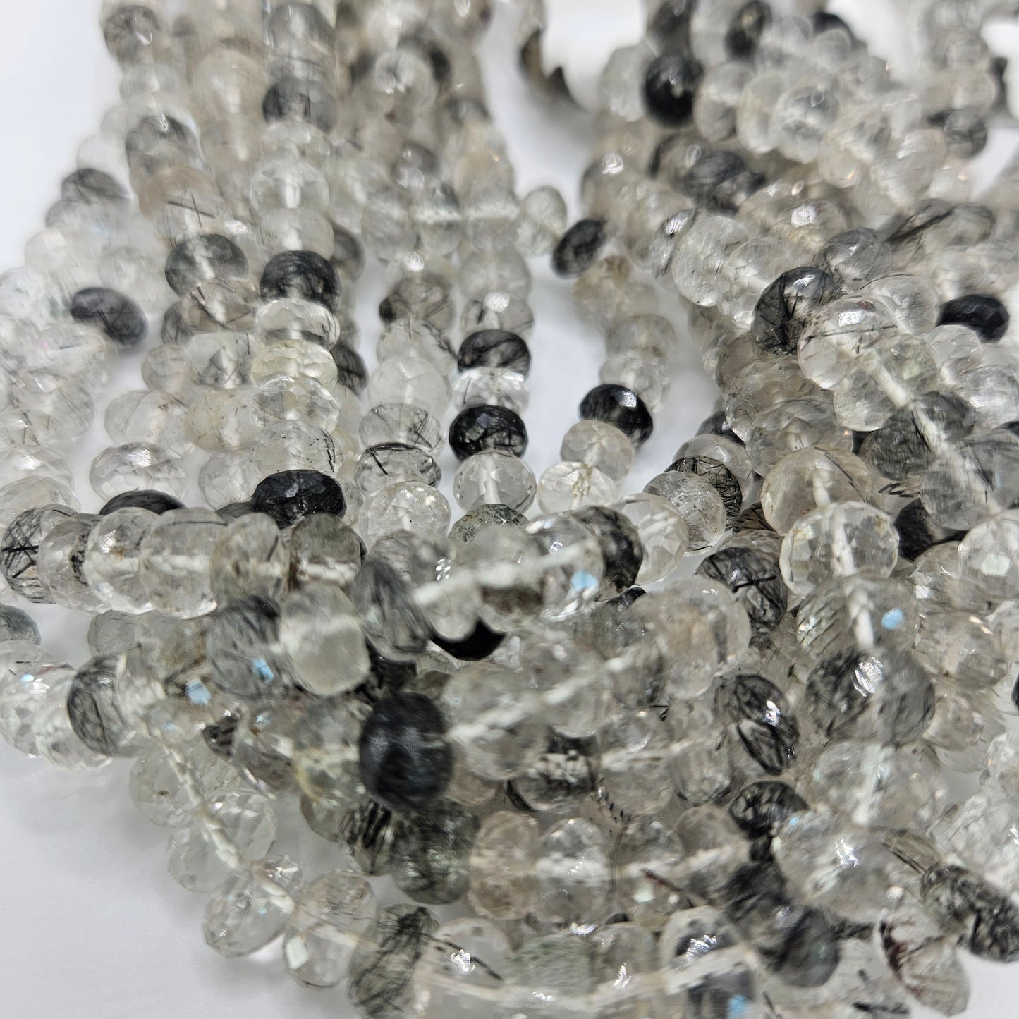 8mm Faceted Rutilated Quartz Rondelle Bead Strand