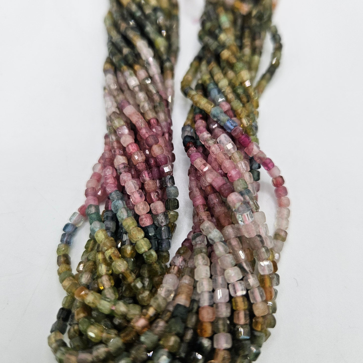 3mm Faceted Watermelon Tourmaline Cube Bead Strand