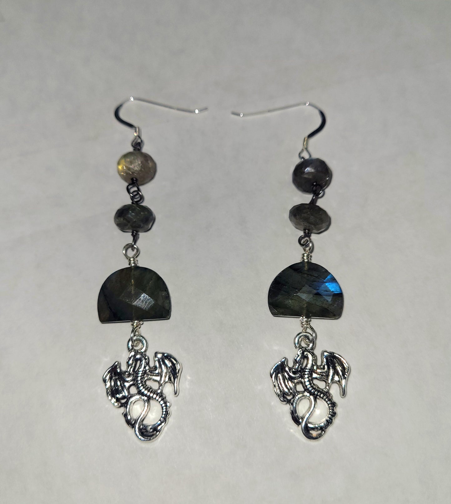 Labradorite Dragon Dangle Earrings.
