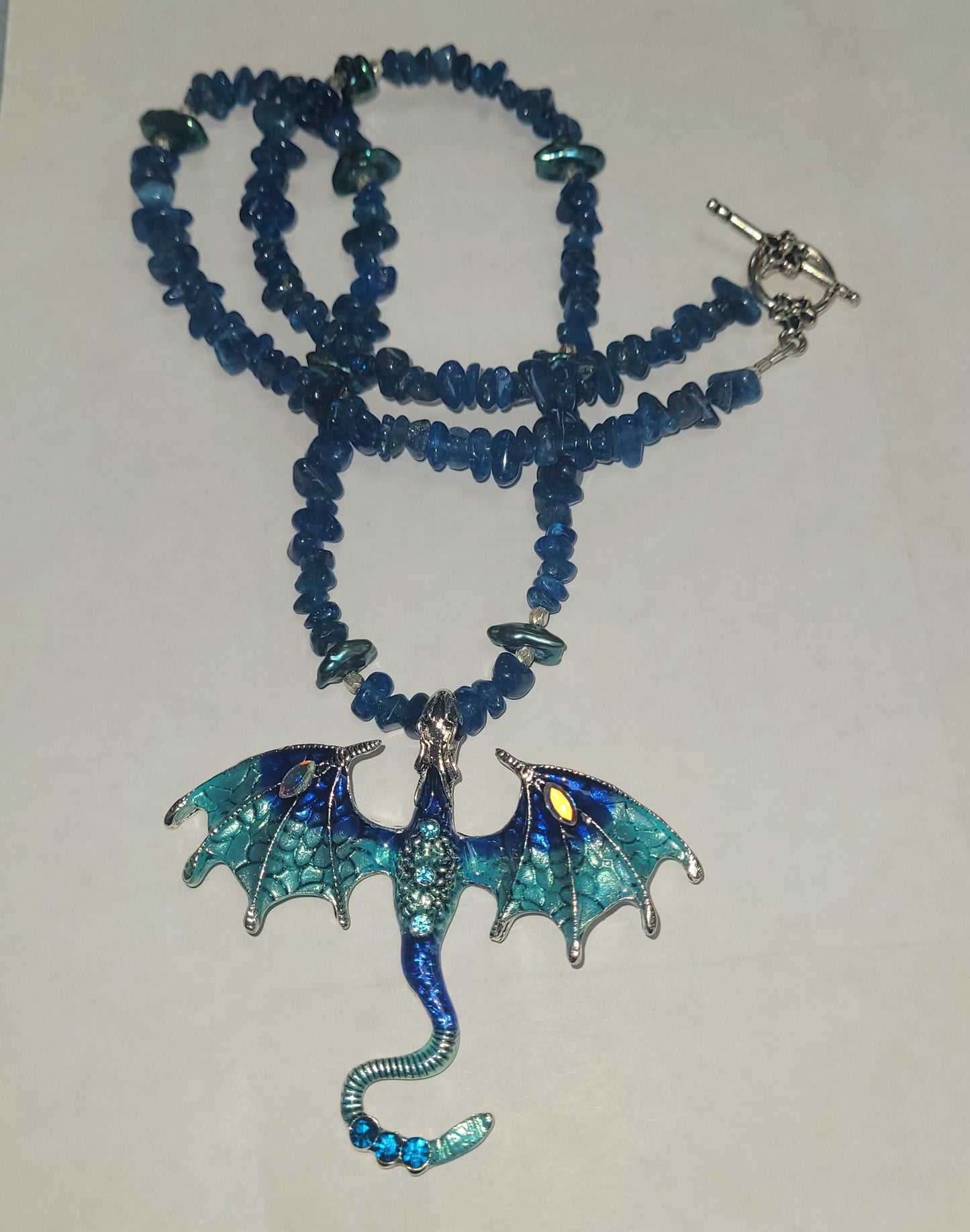 Teal Crystal Dragon Necklace With Apatite And Pearls