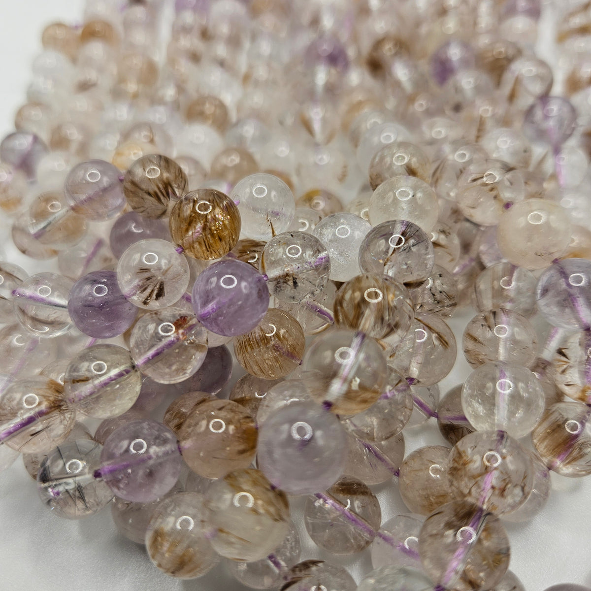 10mm Brown Rutilated Quartz Bead Strand