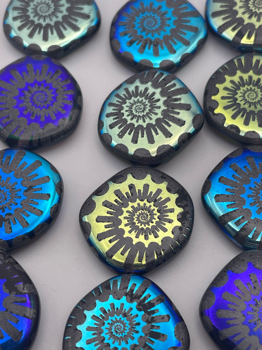 20mm Black Metallic Shell Czech Bead Strand.