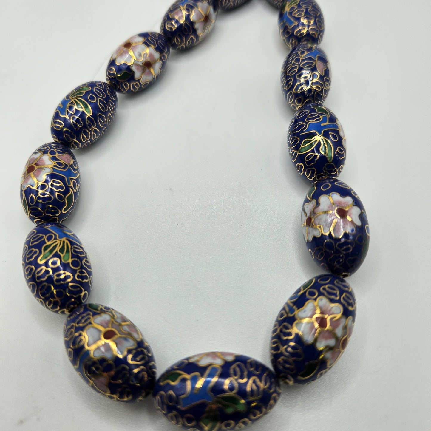 20mm Blue Floral Oval Metal Beads.