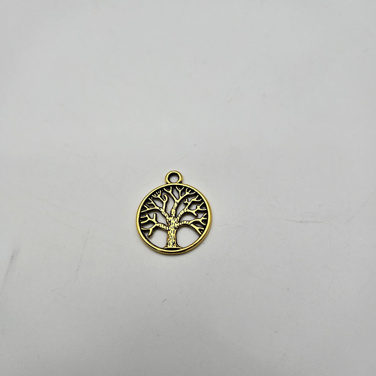 20mm Gold Colored Pewter Tree of Life Charm.