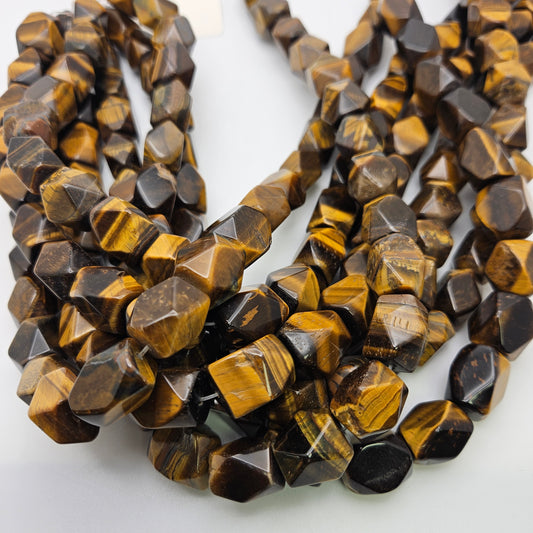 20mm Tiger's Eye Nugget Faceted Bead Strand.