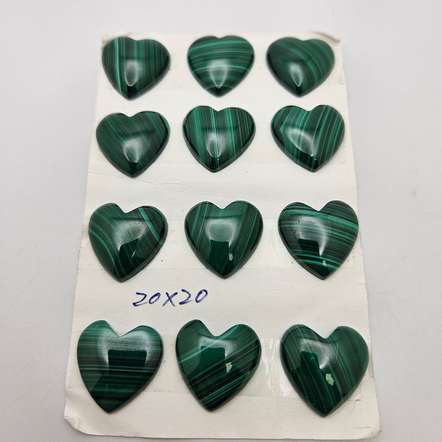 20x20mm Malachite Heart Cabochon.