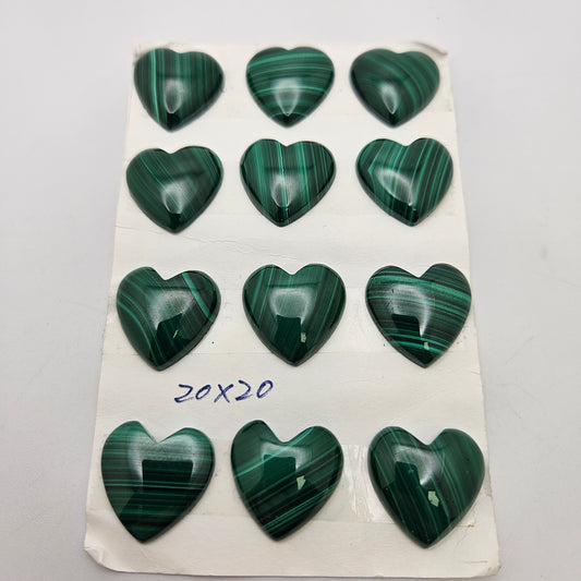 20x20mm Malachite Heart Cabochon.