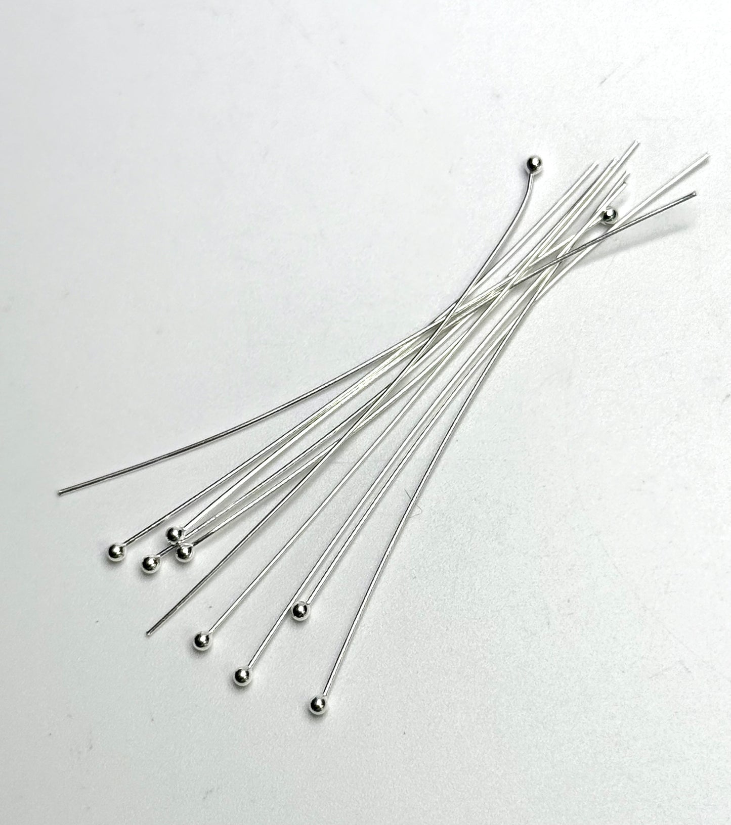 26 gauge Sterling Silver Fancy Head Pin w/Ball 2" 10 Pack.