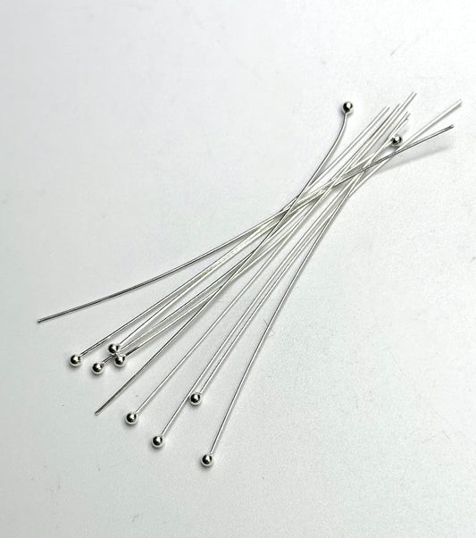 26 gauge Sterling Silver Fancy Head Pin w/Ball 2" 10 Pack.