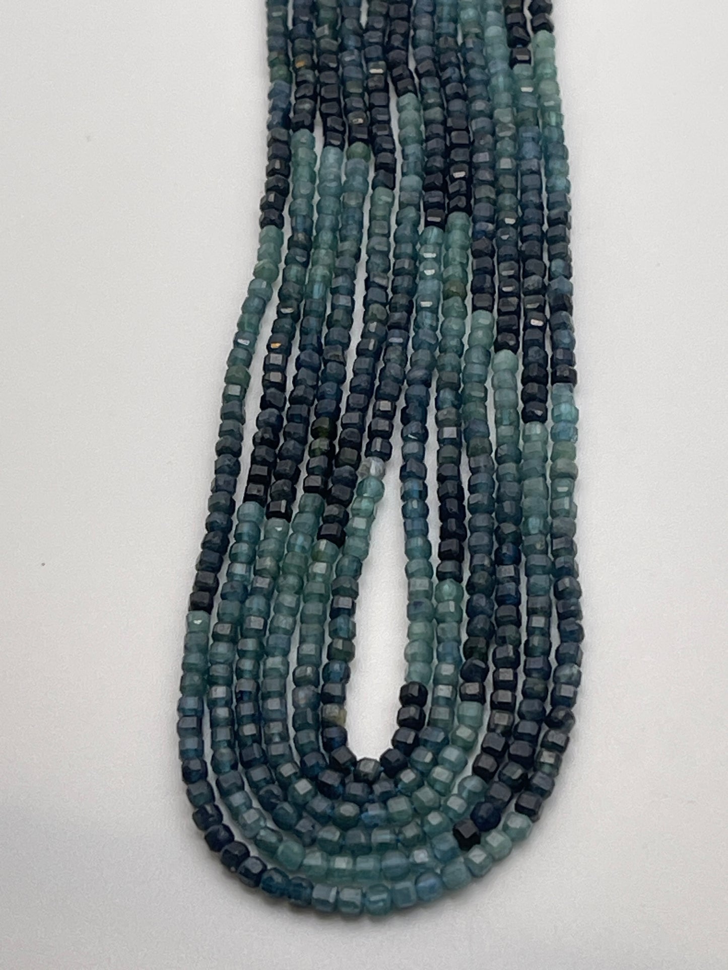 2mm Blue Tourmaline Square Faceted Ombré.