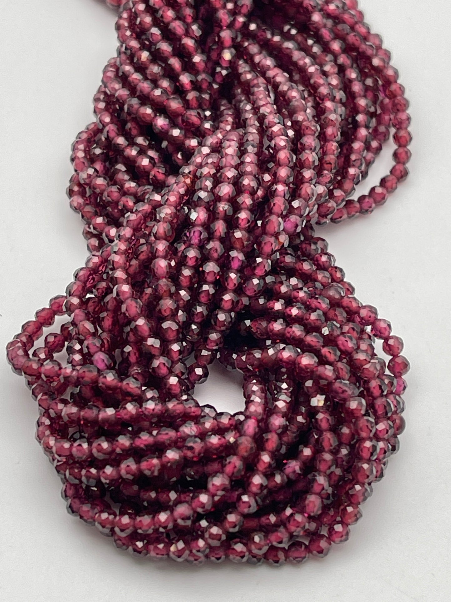 2mm Garnet Faceted Round Bead Strand.