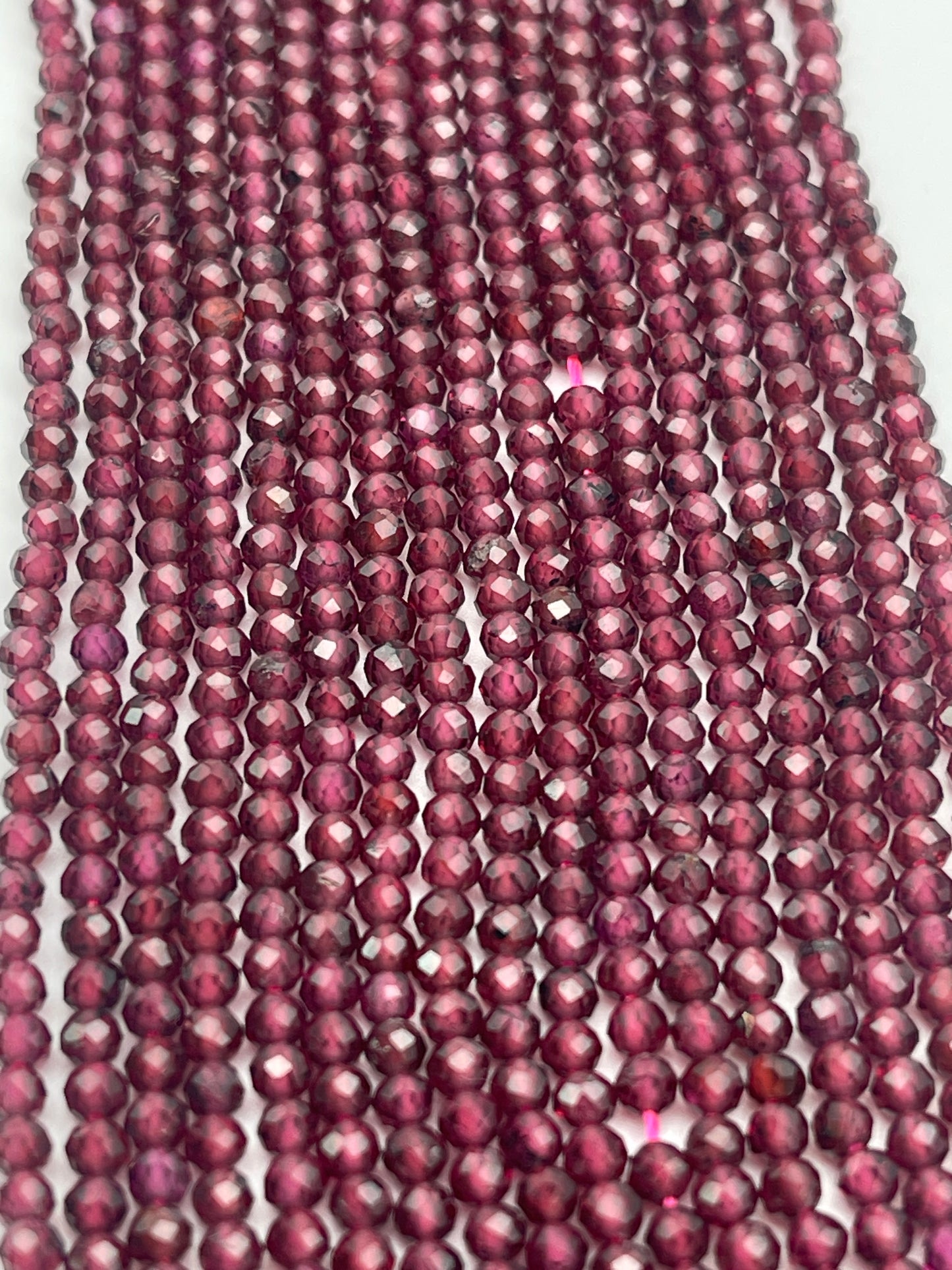2mm Garnet Faceted Round Bead Strand.