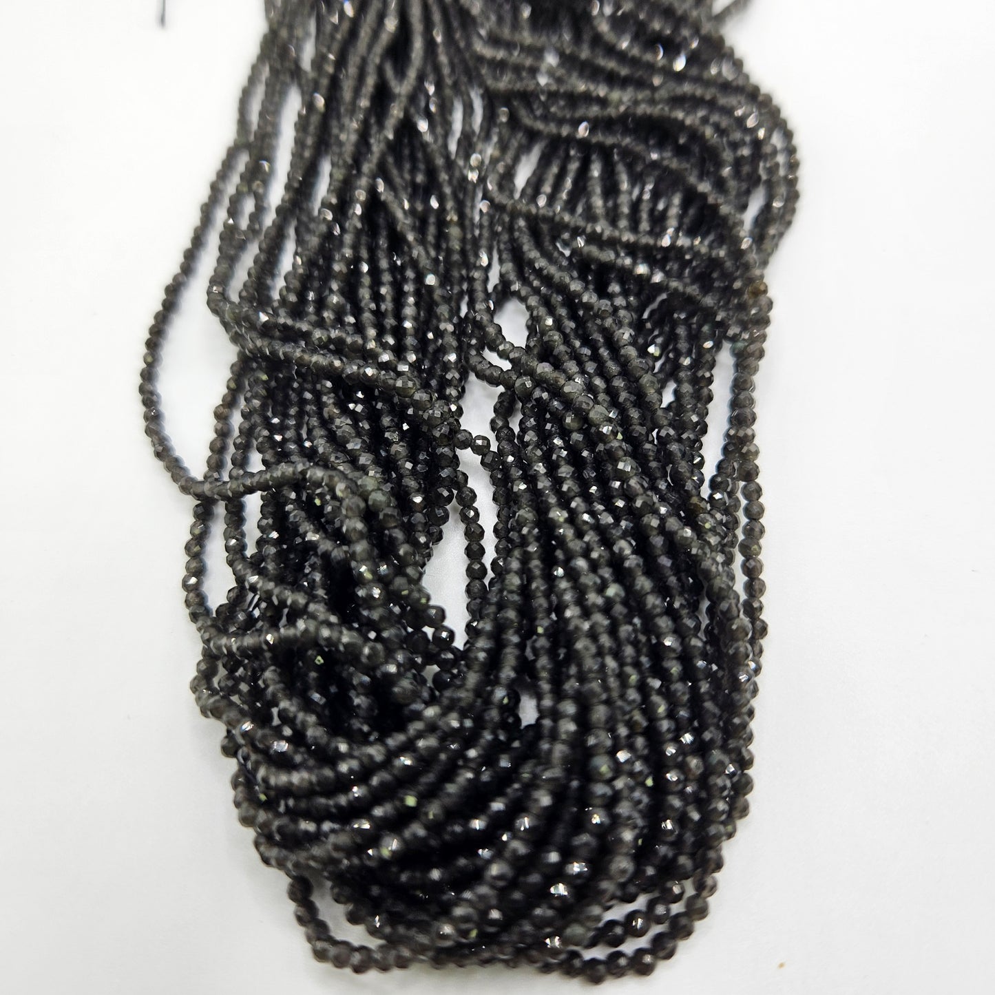 2mm Smokey Quartz Faceted Round Bead Strand.