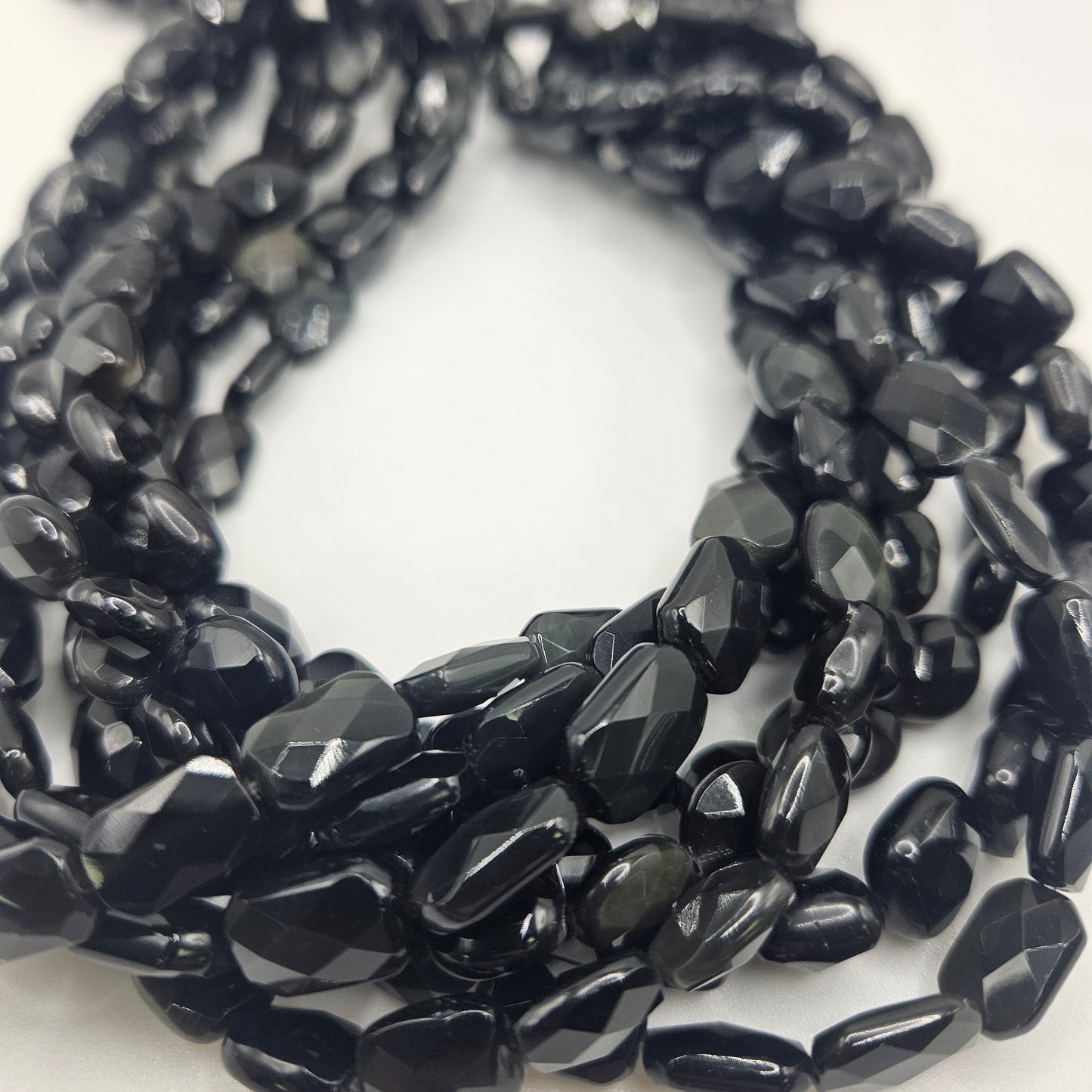 2x6mm Rainbow Obsidian Faceted Square Bead Strand.