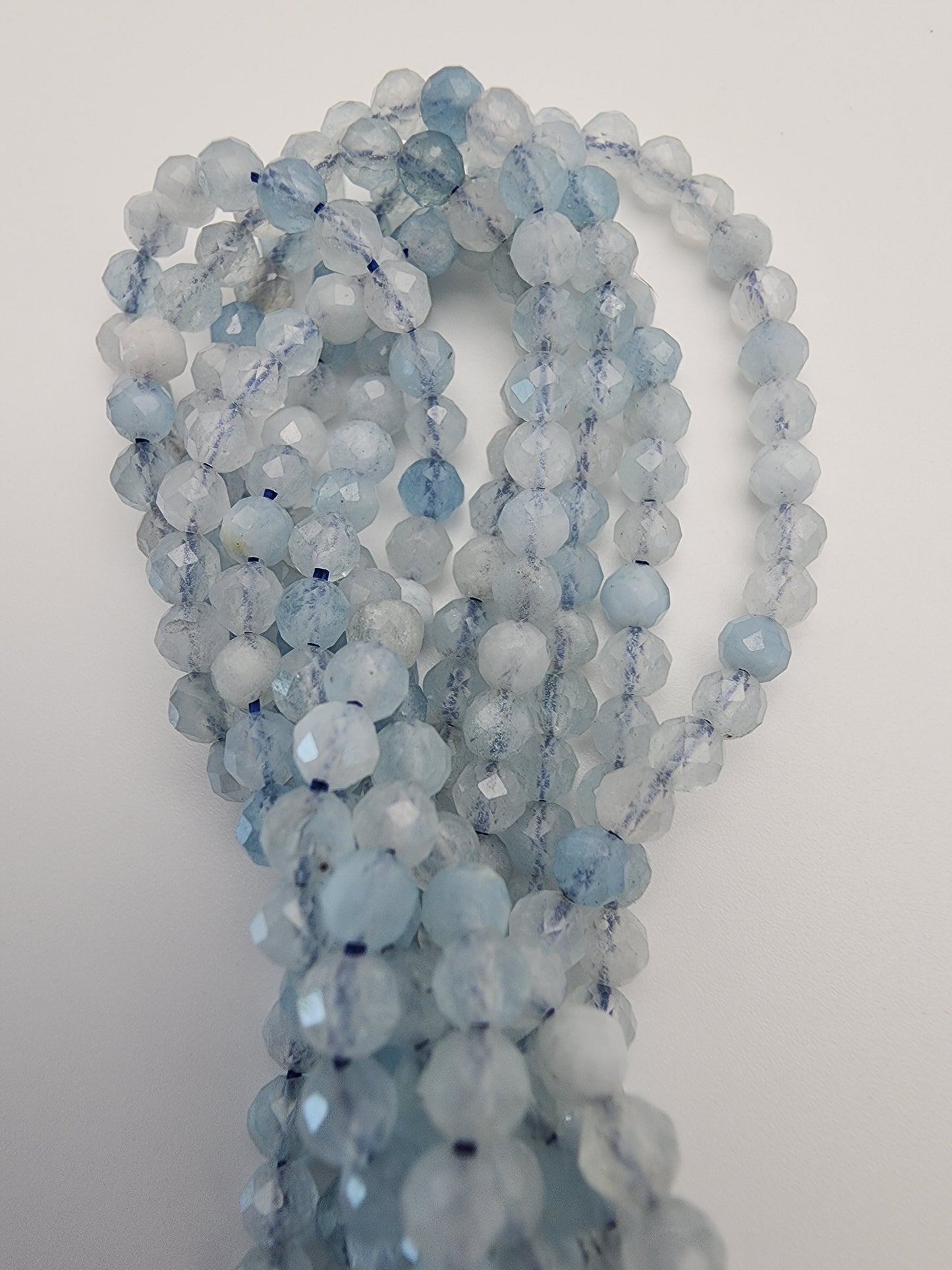 3mm Aquamarine Faceted Bead Strand.