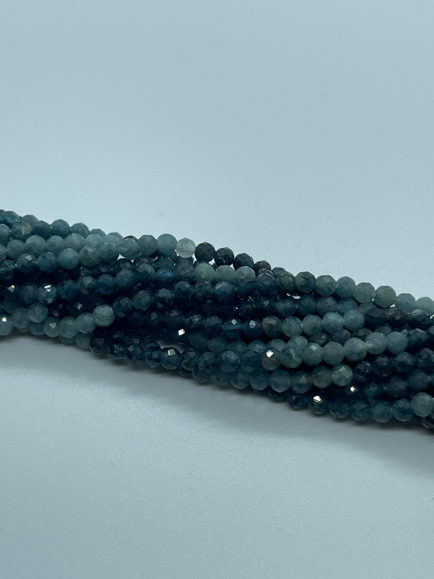 3mm Blue Tourmaline Faceted Round Bead Strand.