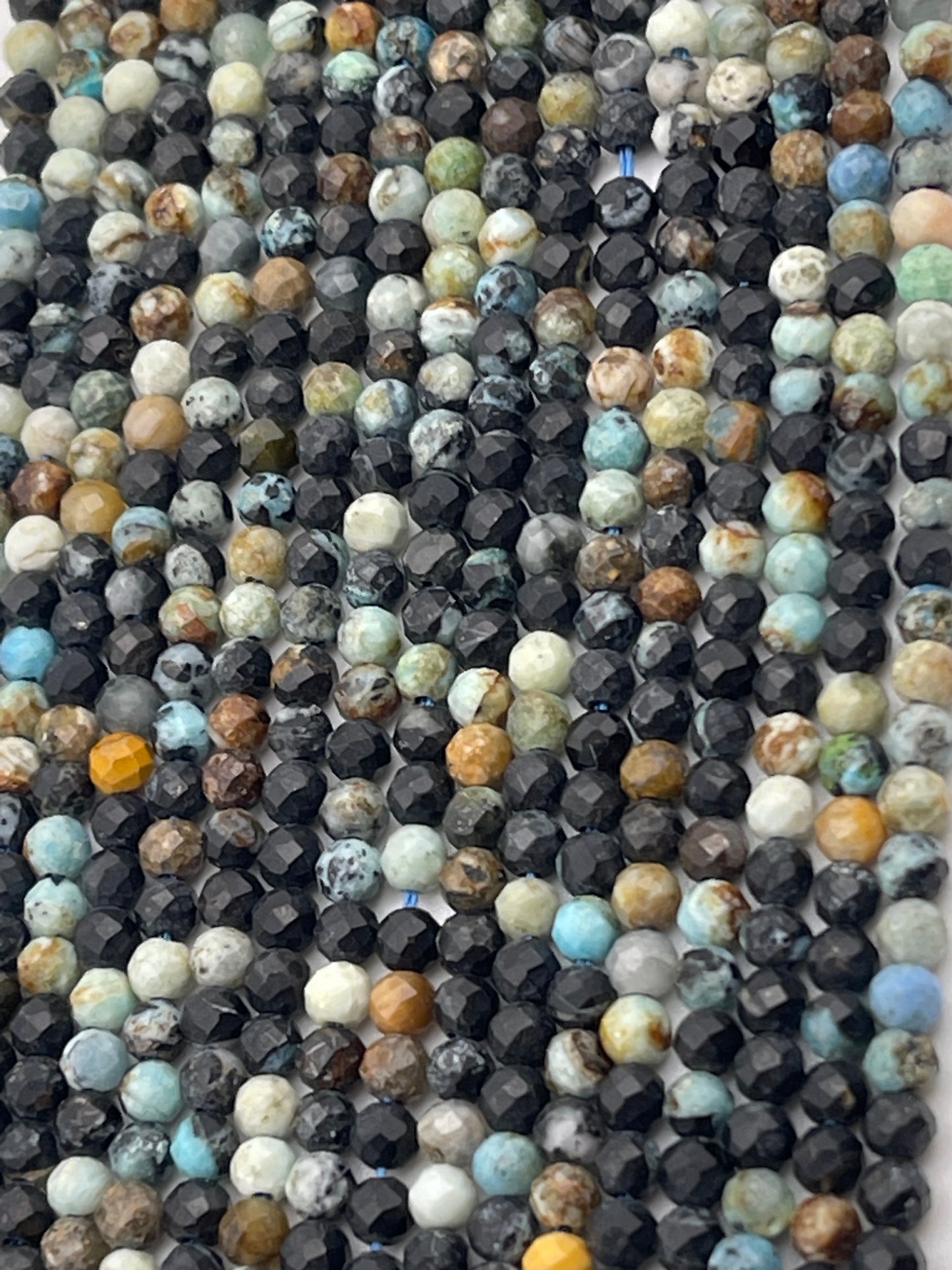 3mm Faceted Turquoise Mix Round Bead Strand.