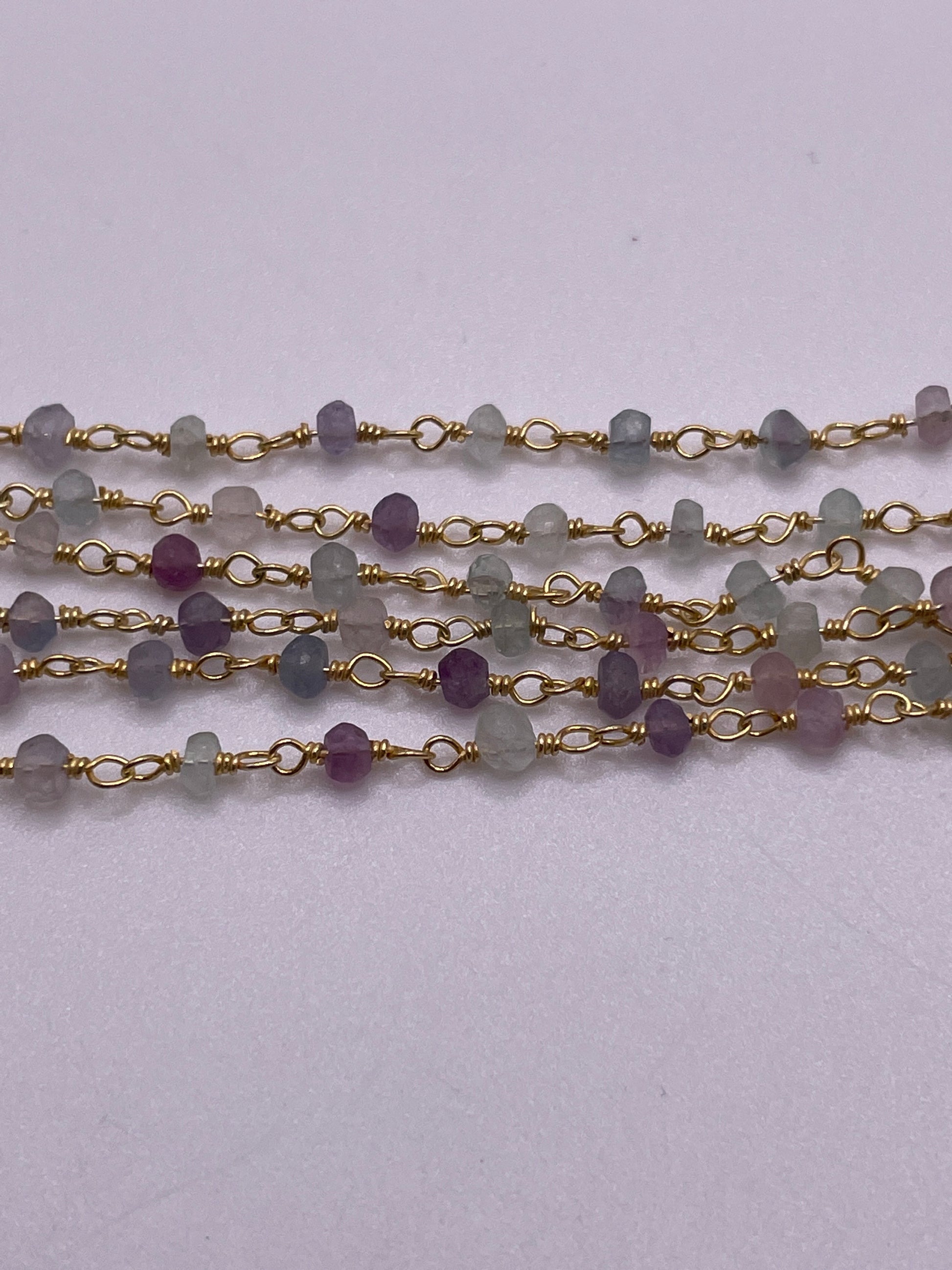 3mm Multi Color Fluorite Gold Plated Chain.