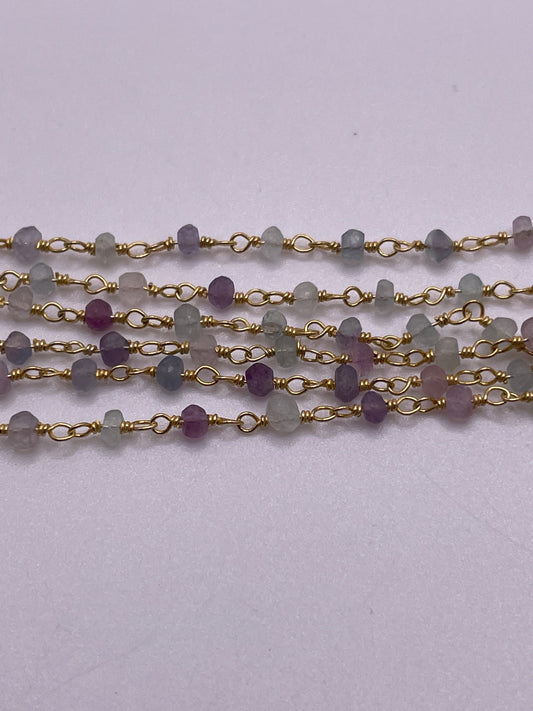 3mm Multi Color Fluorite Gold Plated Chain.