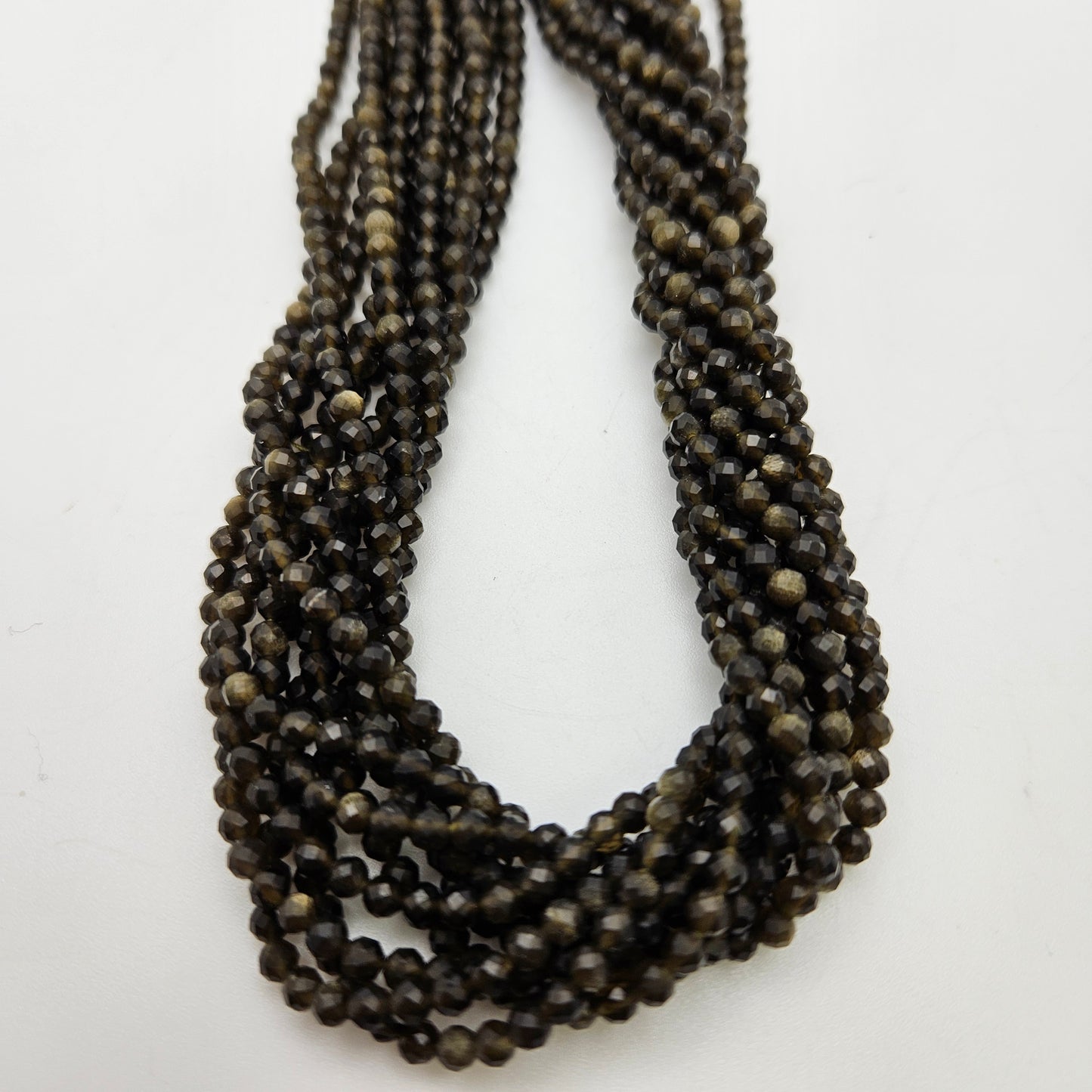 3mm Golden Obsidian Round Faceted Bead Strand.
