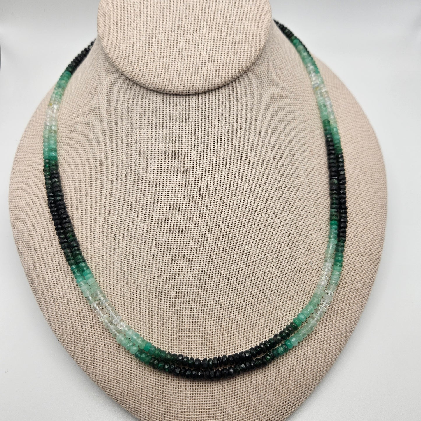 3mm Ombre Emerald Faceted Bead Strand.