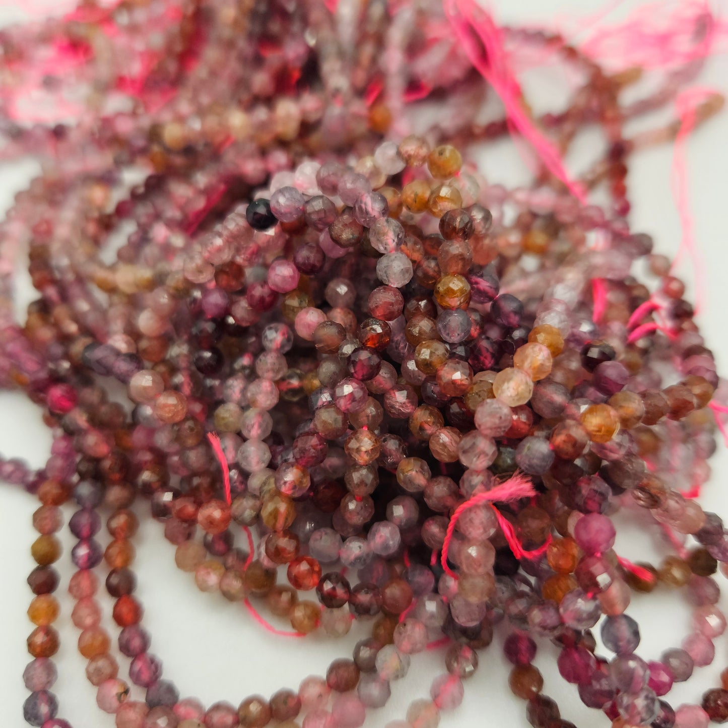 3mm Pink Spinel Faceted Round Bead Strand.