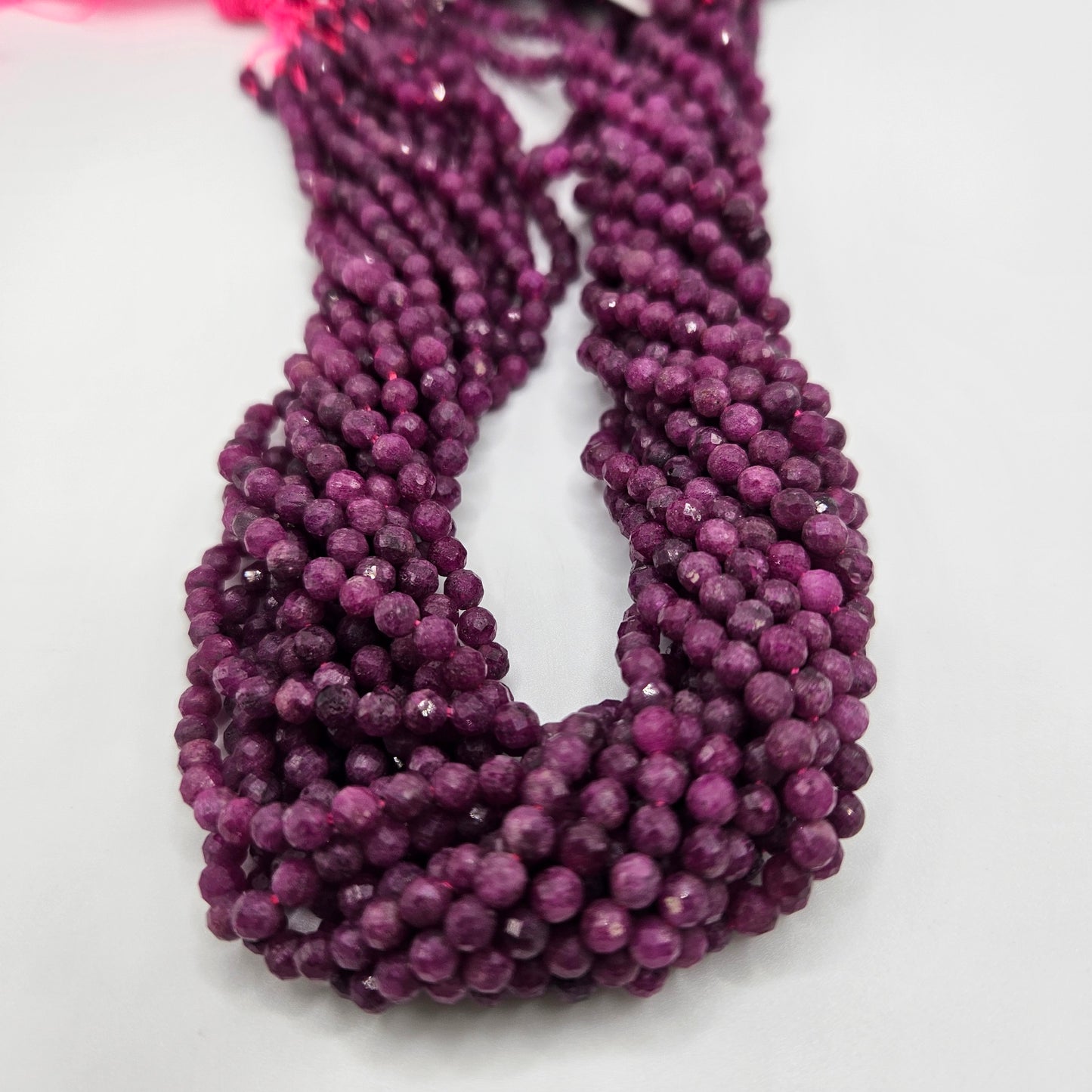 3mm Ruby Corundom Faceted Bead Strand.
