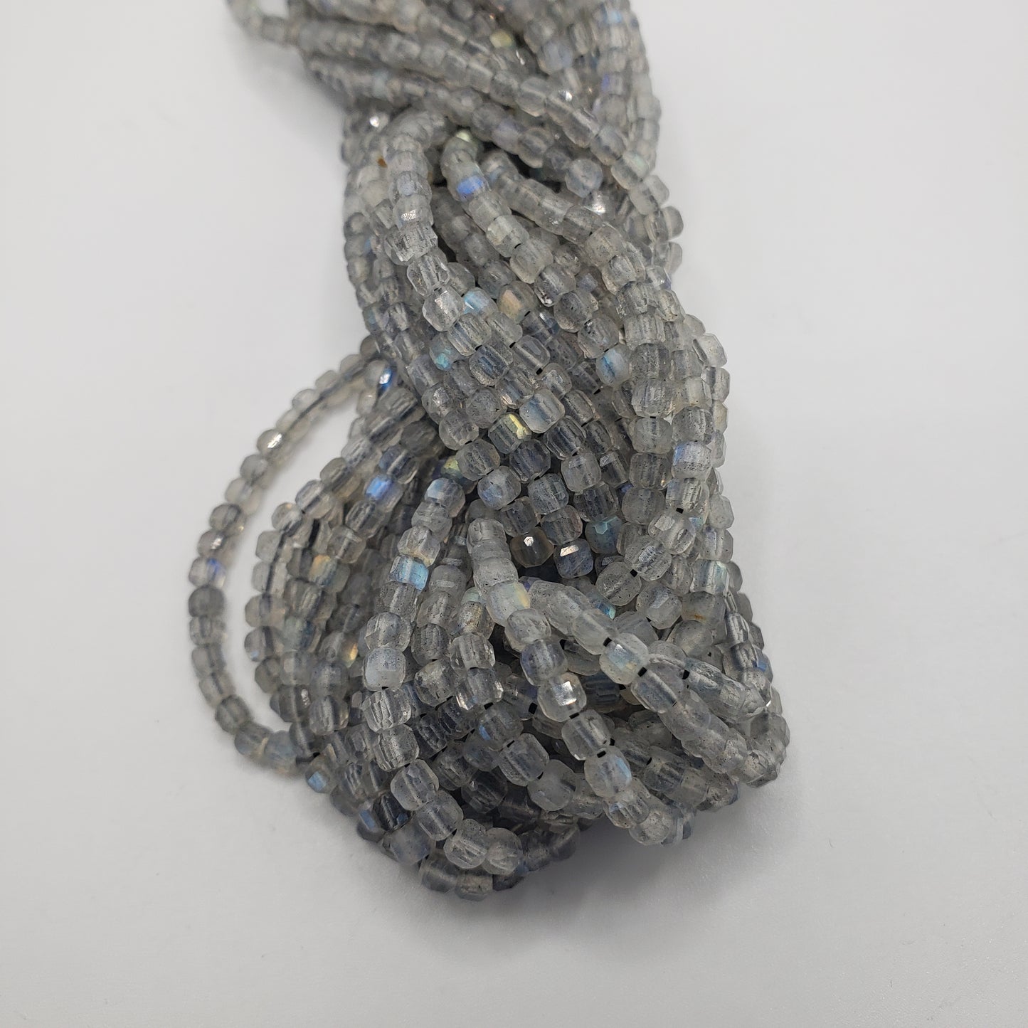 3mm Square Faceted Labradorite Bead Strand.