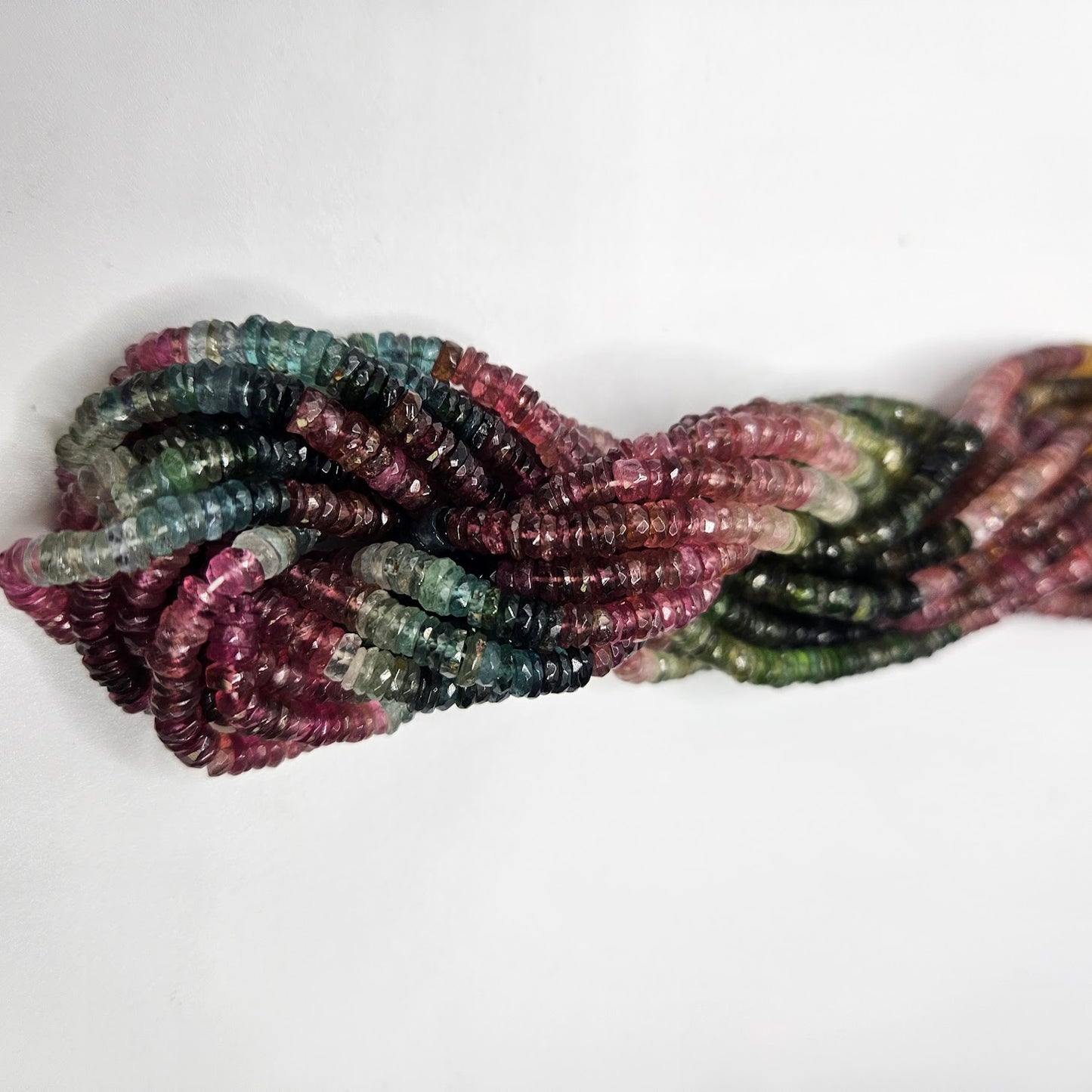 3mm Watermelon Tourmaline Faceted Strand.