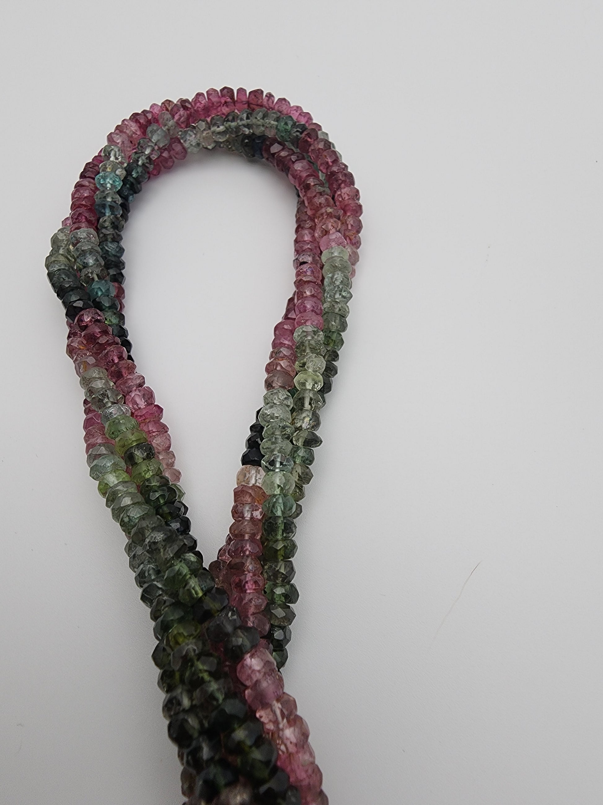 3mm Watermelon Tourmaline Faceted Bead Strand.