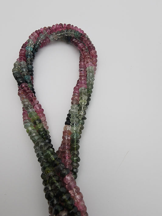 3mm Watermelon Tourmaline Faceted Bead Strand.
