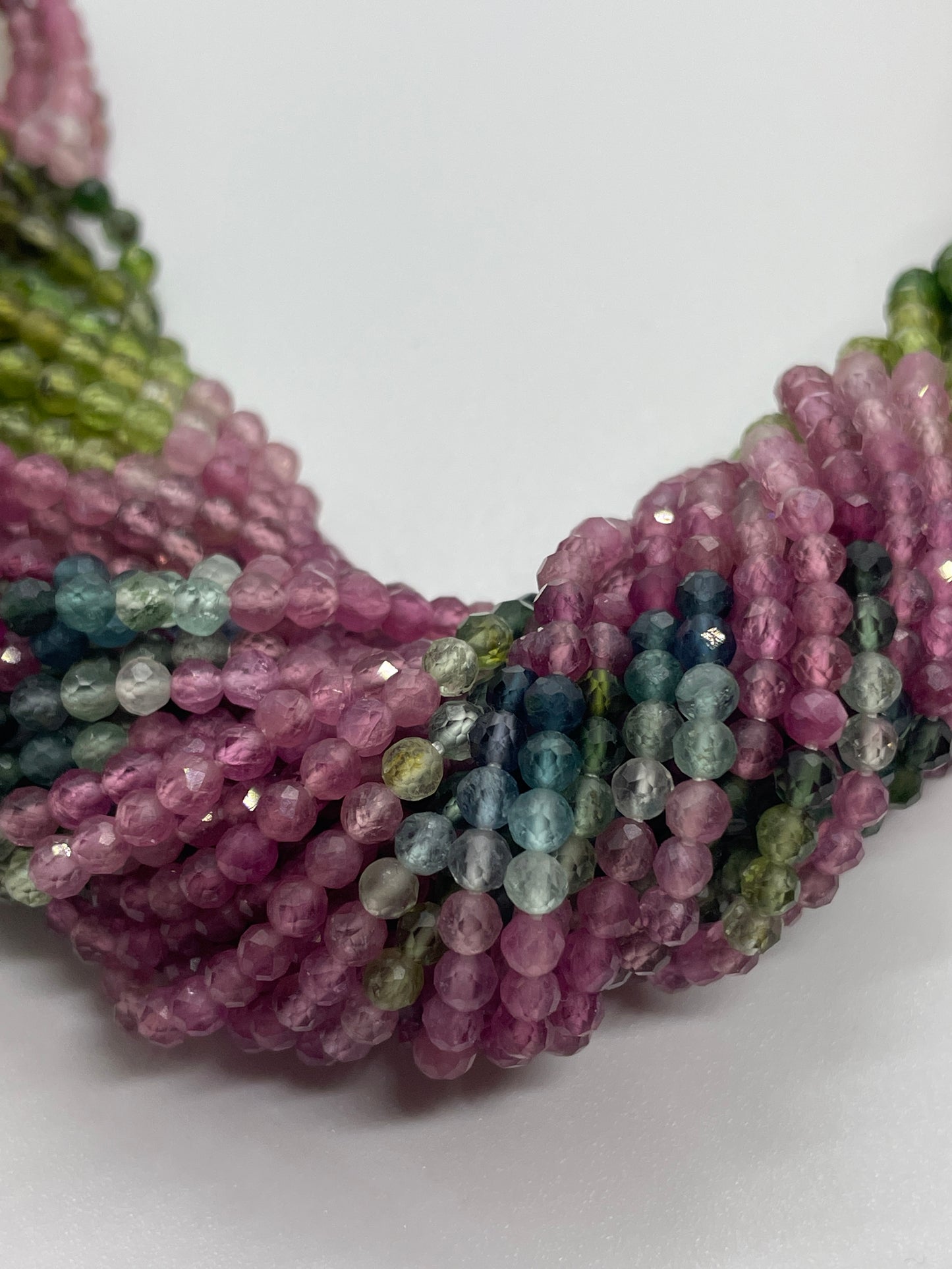 3mm Watermelon Tourmaline Round Faceted Bead Strand.