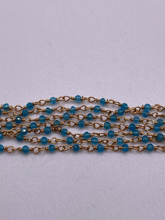 3mm Blue Apatite Gold Plated Chain.
