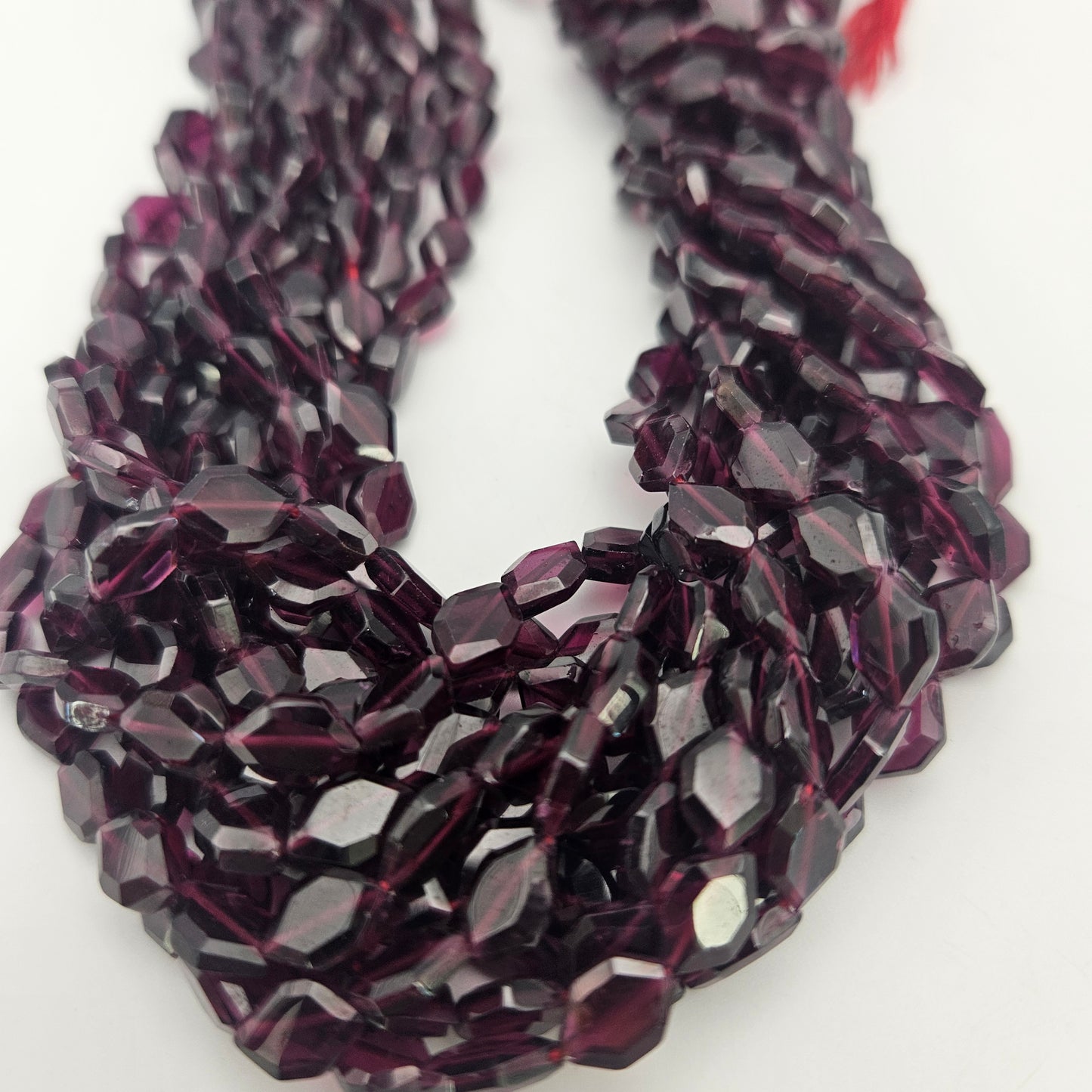 3x8mm Faceted Garnet Hexagon Bead Strand.