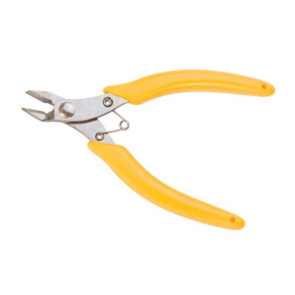 The 4 1/2" SIDECUTTER features bright yellow, ergonomically designed handles with a spring mechanism to keep them open. The slightly separated jaws reveal sharp cutting edges that are perfect for precision work. This simple and functional design ensures efficient wire cutting.