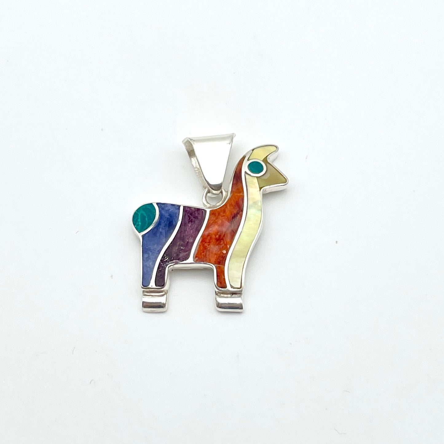 Peruvian Inlay Alpaca Pendant Sterling Silver