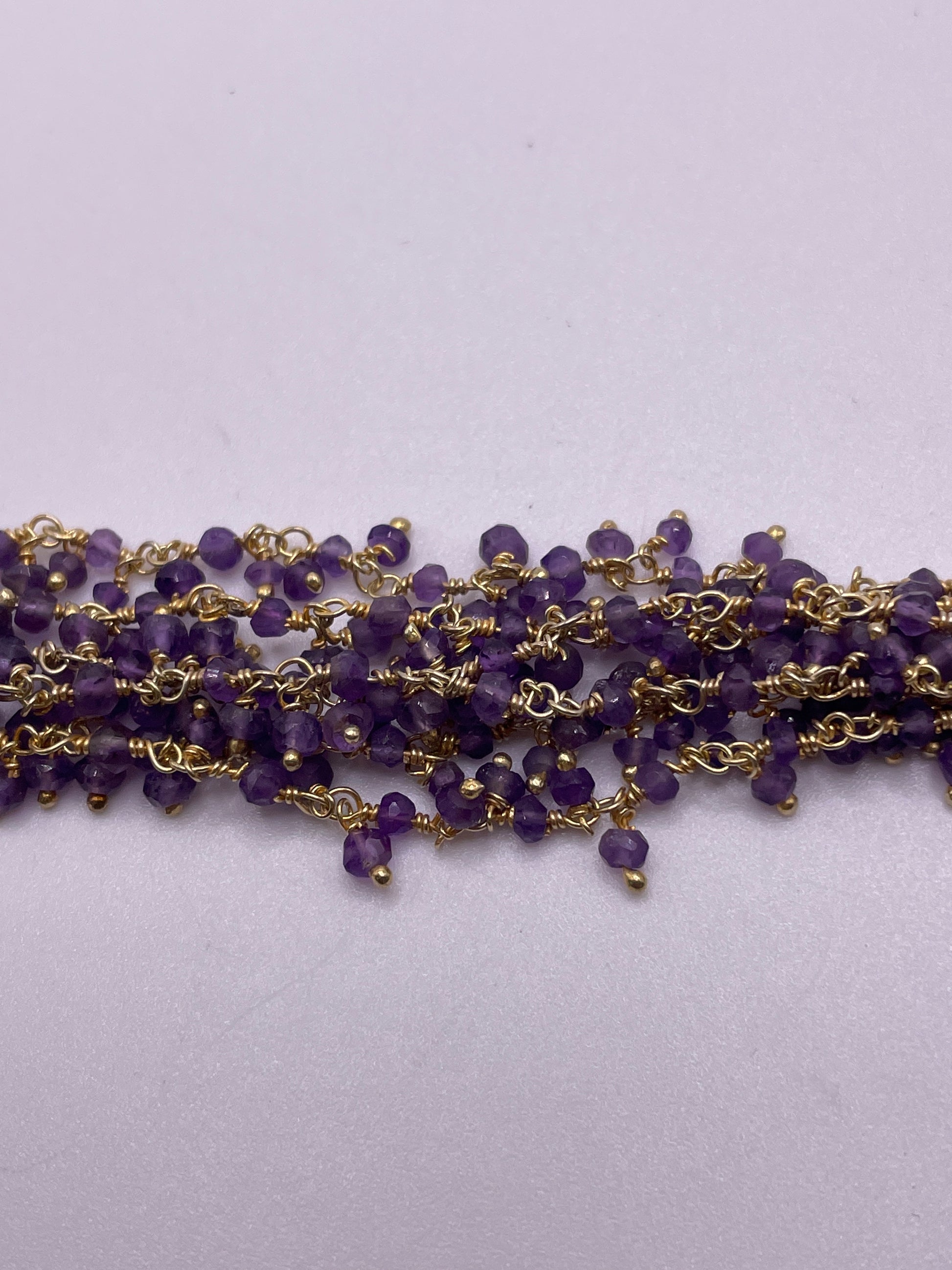 4mm Amethyst Gold Plated Dangle Chain Per Foot.