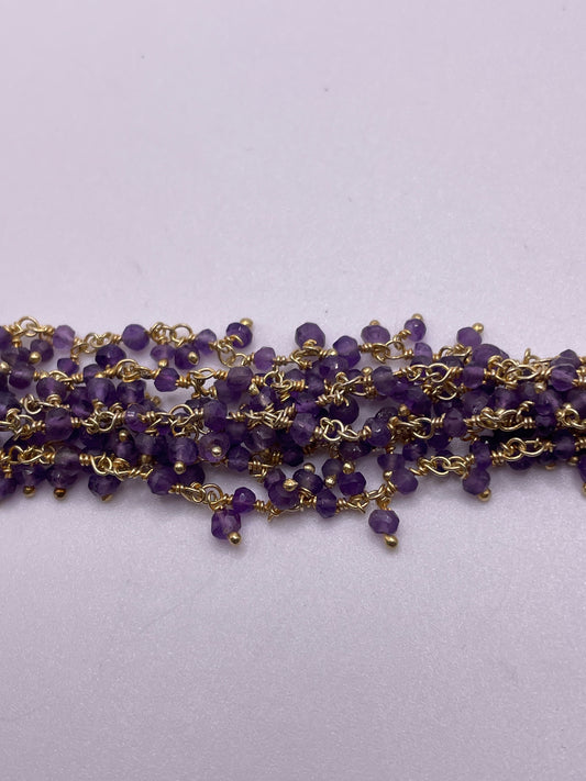 4mm Amethyst Gold Plated Dangle Chain Per Foot.