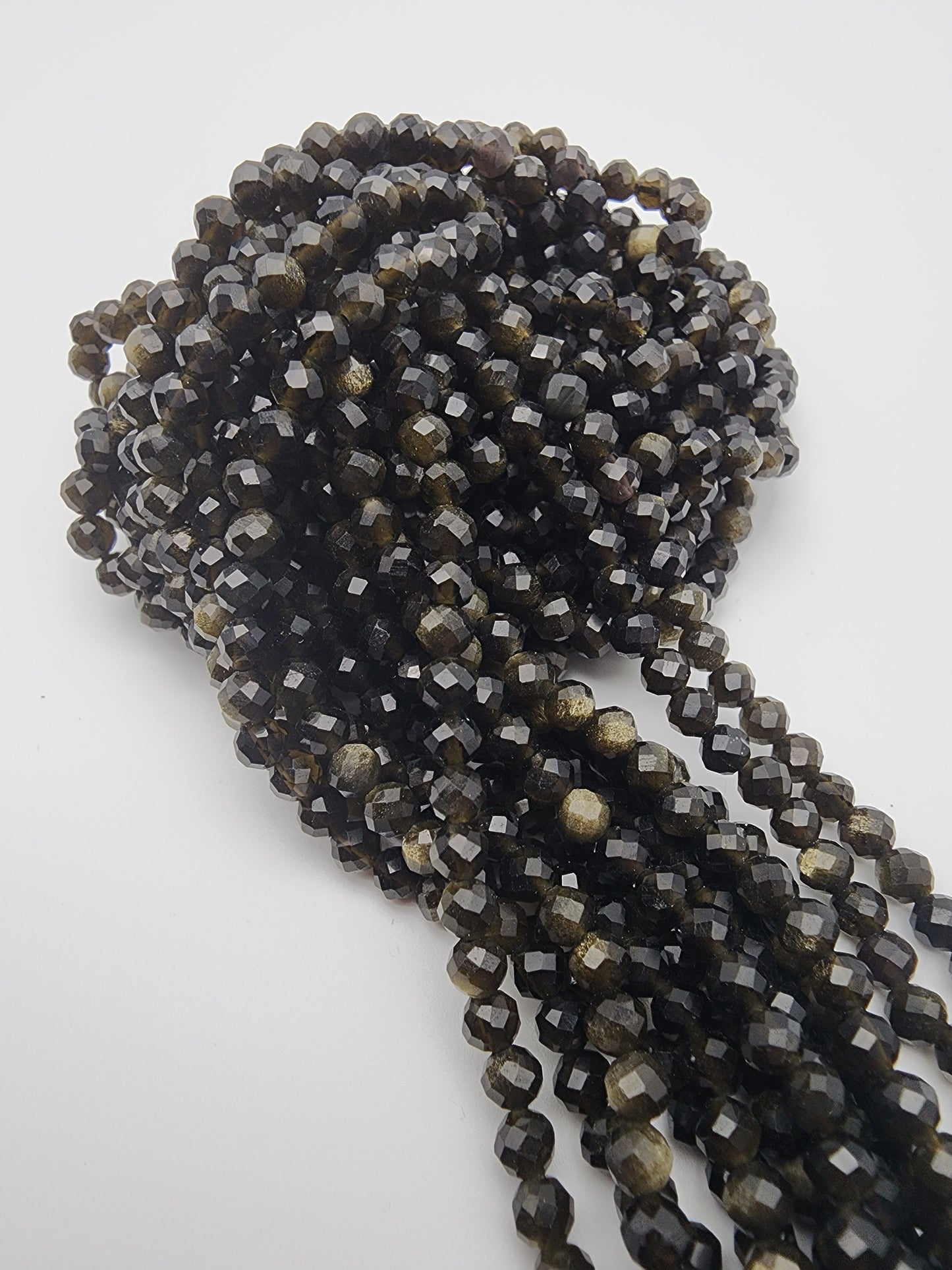 4mm Gold Obsidian Faceted Bead Strand.