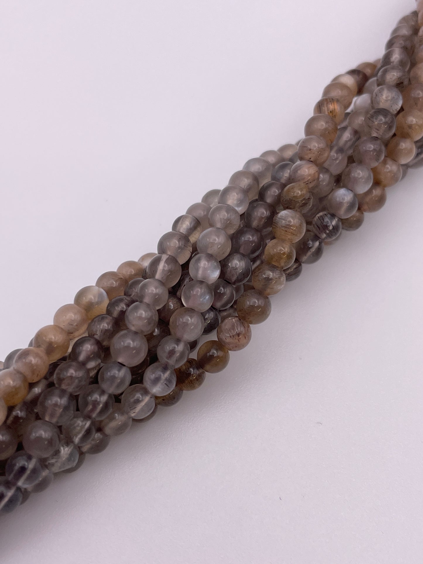 4mm Grey Moonstone Round Bead Strand.
