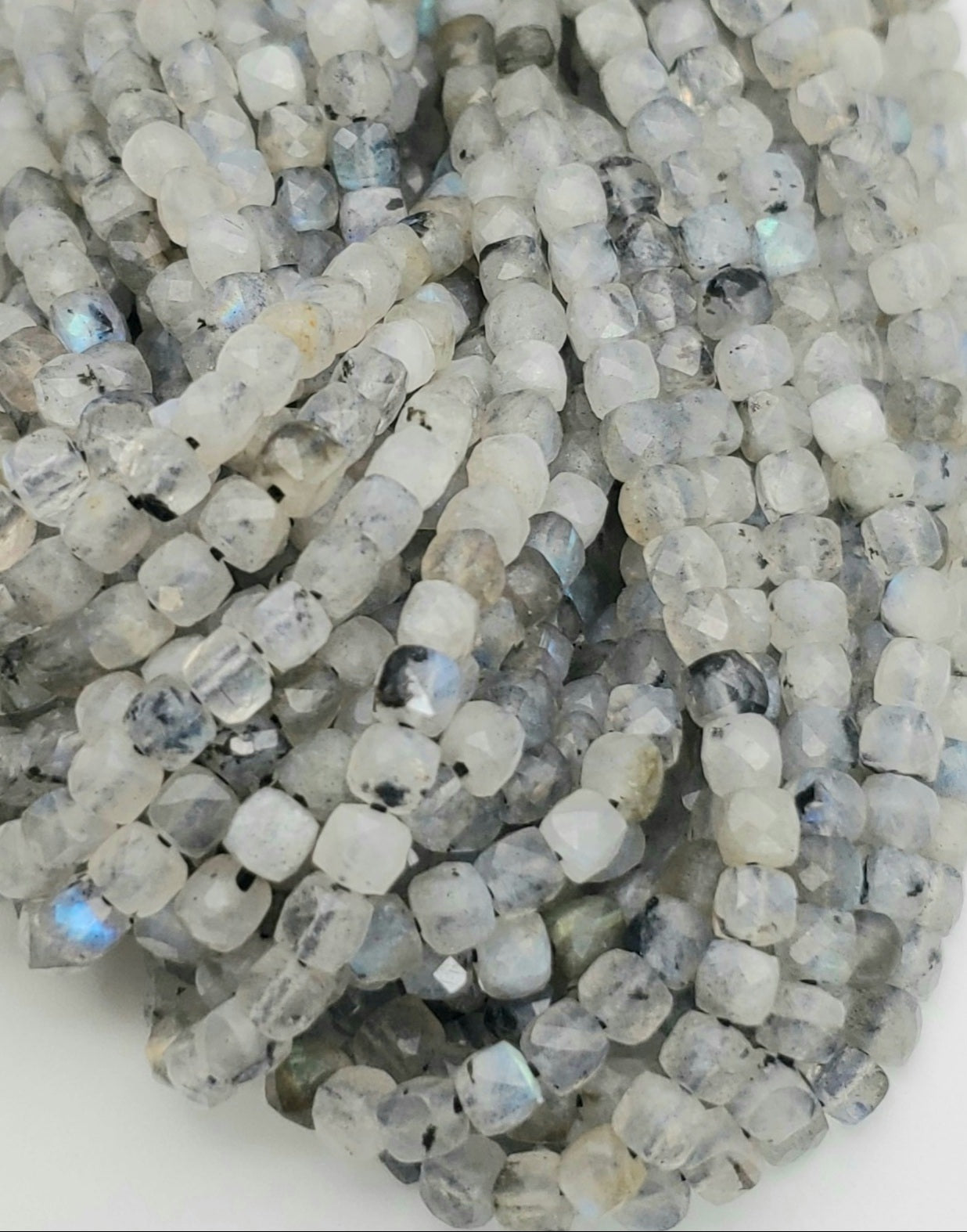 4mm Labradorite Cube Faceted Bead Strand.