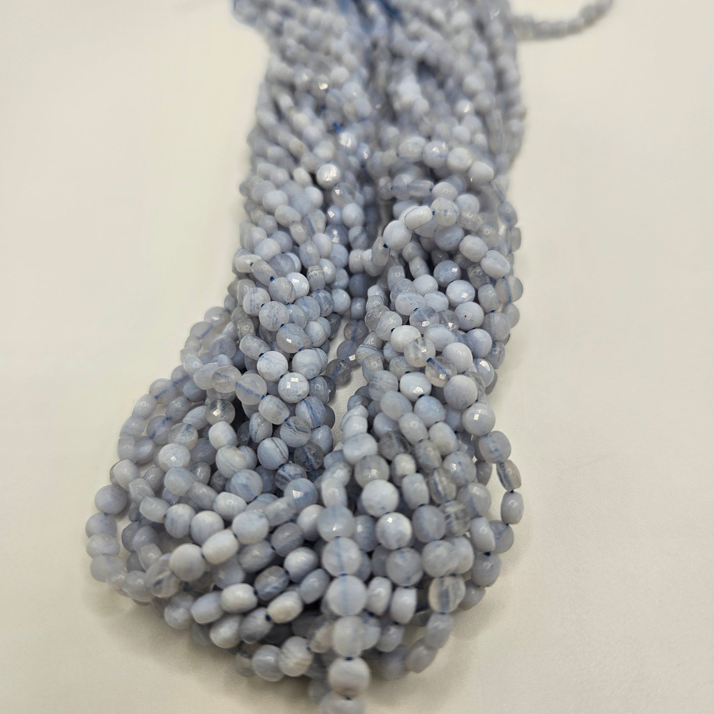 4mm Blue Lace Agate Faceted Coin Bead Strand.