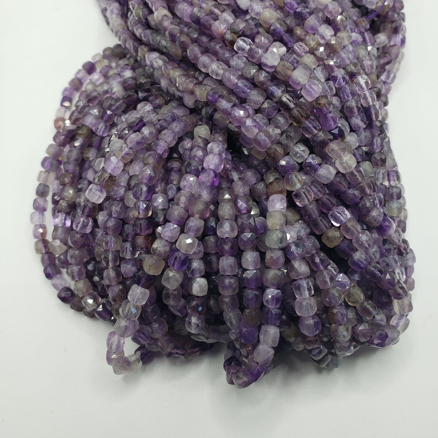 4mm Cube Amethyst Bead Strand.
